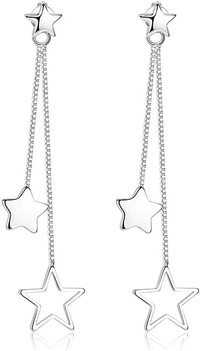 Sterling Silver Long Dangle Drop tassel star meteor earrings For Women