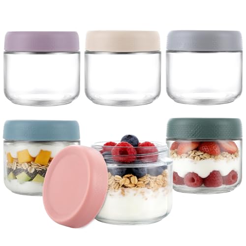Image of Lychico 6-Pack 300ml Glass Jars with Airtight Lids, Leakproof Containers for Overnight Oats, Yogurt, Smoothies, Sauces, Meal Prep & Fermentation, Wide Mouth Refillable Jars