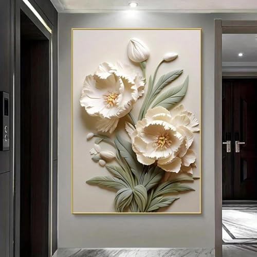 Toile florale blanche pour habiller un grand mur vide décoration abstraite encadrée