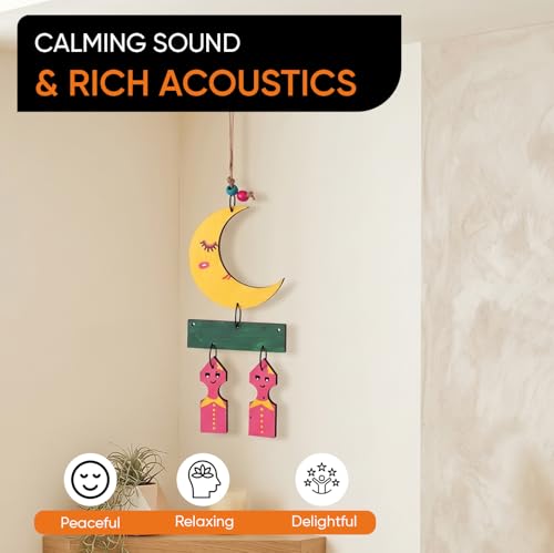 Image of Aakriti Art Creations Moony Brothers Wind Chime Multicolor | Handmade Wooden & Metal Windchimes for Home | Decorative Wind Chimes for Balcony, Garden, Living Room | Feng Shui Wind Chime Decor