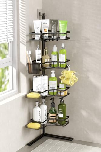 Foukus Corner Shower Caddy Standing: 4-Tier Rustproof Shower Shelves Corner - No Drilling Floor Shower Organizer Rack for Bathroom Renters Apartment