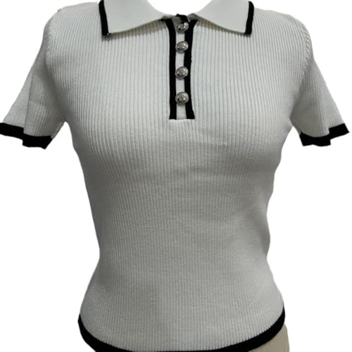 Short-Sleeved Lapel top, Tight-Fitting, Contrasting Colors, European and American Temperament Knitted Polo3