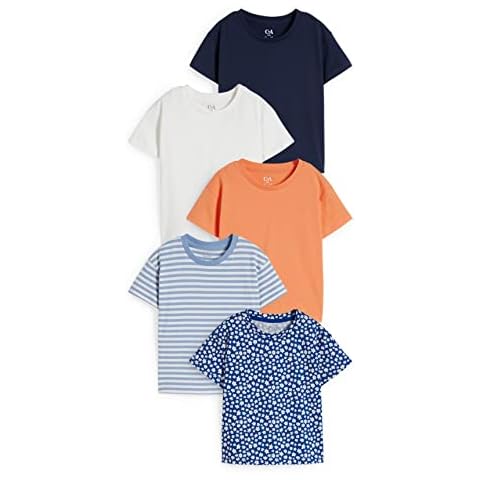 C&A Camiseta para niños y niñas, diseño de rayas, colores lisos Cover