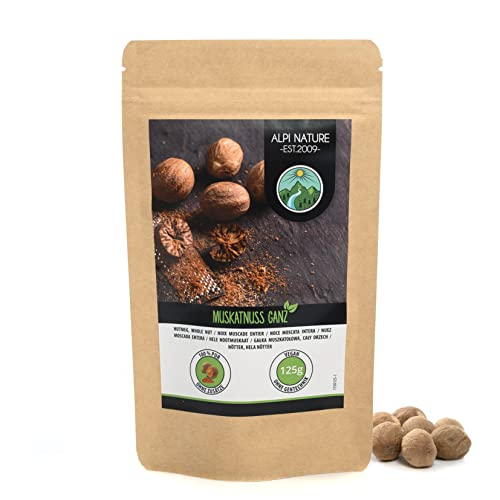 Noce moscata intera (125g), circa 20-25 pezzi, 100% noce moscata naturale, senza additivi, vegana