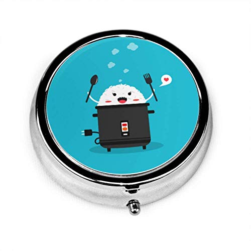 Pill Organizer Case, süßer Reiskocher White Rice Cooked Portable Pill Box für Geldbörse oder Tasche, runde Pill Box