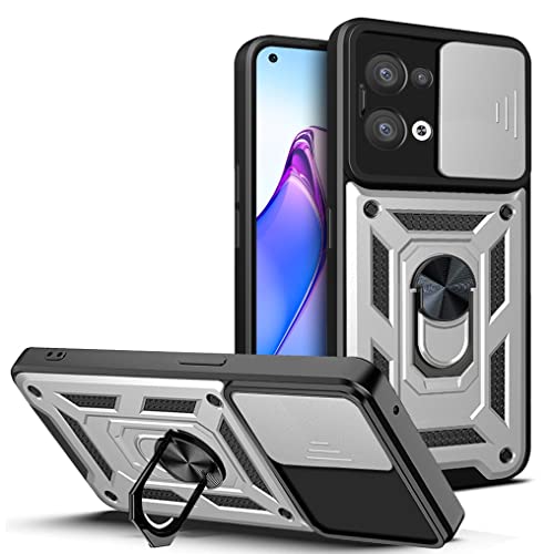 Cover per Realme 8 5G Narzo30 5G Antiurto Protettiva Custodia con 360° Girevole Anello e Copertura Della Fotocamera Scorrevole argento