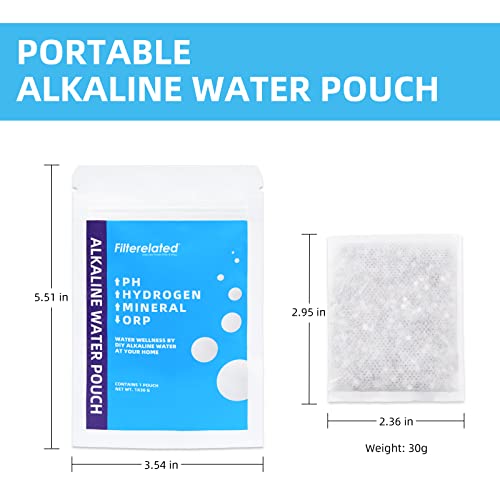 Filterelated Portable Alkaline Water Filter Pouch Alkaline Hydrogen Rich Water Filtration System for Your Bottle, Pitcher, Jug, Container - High pH 9+Water - Long-Life 105 Litre/28 Gallon (3-Pack