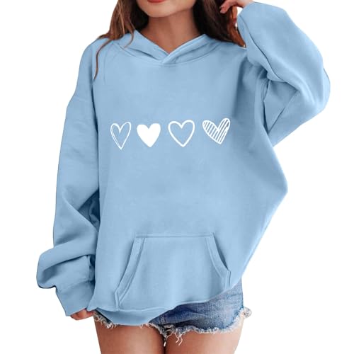 Hoodie Girls Boys Pullover Crew Neck Oversized Hoodie for Children Sweatshirt with Hood and Heart Print Comfortable Soft Hooded Jacket Streetwear Clot