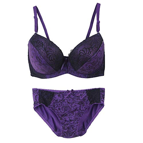 Ensemble soutien-gorge push-up et culotte en dentelle bleue grande taille 36/80DD