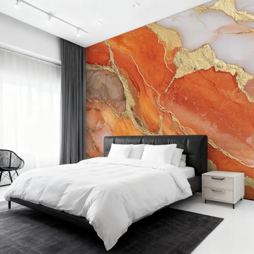 Papier peint marbre orange moderne fresque murale 450x315 cm intissé pour salon et chambre - 5