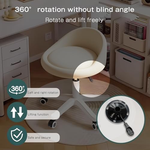 Image of Swivel Rolling Stool Drafting Chair with Wheels Beige Set of 1 | Height Adjustable PU Leather Drafting Chair, Round Seat for Salon, Spa, Tattoo, Office, Home Use