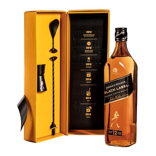 Johnnie Walker Black Label Cocktail Kit | 40% vol | 70cl | Blended Scotch Whisky | Includes Stirrer and Jigger | Cocktail Set Perfect for Gifting