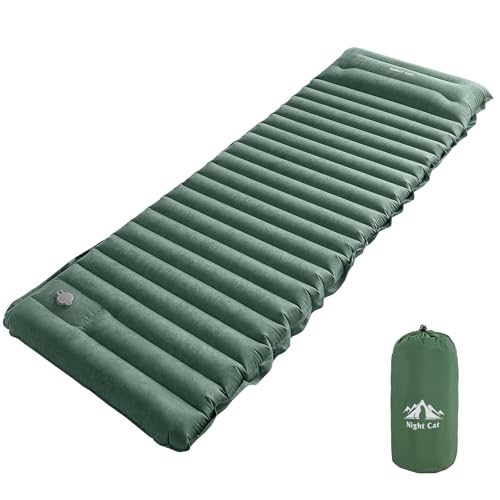 Night Cat Camping Sleeping Pad: Lightweight Backpacking Inflatable Sleeping Mat with Internal Pillow & Foot Pump