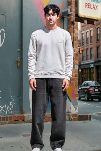 Image of Loose Fit Mid Rise Dark Grey Men Denim Jeans