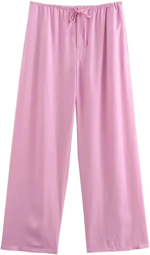 Women's Casual Set Turn Down Half Sleeves Single Breasted Lace Up Wide Leg Pants Set