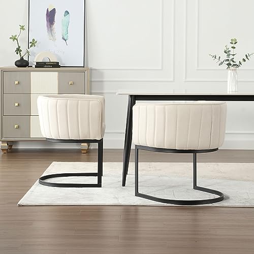 مجموعة كراسي طعام من دي ام للأثاث، كراسي مطبخ وغرفة طعام عصرية من قماش الكتان، مجموعة من قطعتين، كراسي قابلة للطي بأذرع، كراسي برميل منجدة بإطار معدني، عرض 19 بوصة، كراسي إضافية لغرفة المعيشة/غرفة