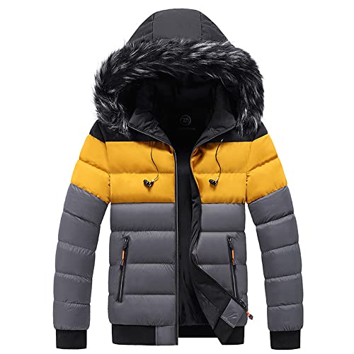 Veste d'hiver homme chaude à capuche, parka coupe-vent gris bicolore coton