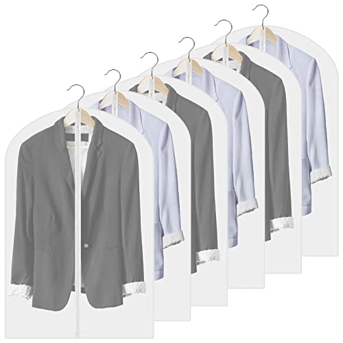 6Pack Clear Suit Bags with Zips, 60 * 100cm Dustproof Clothes Covers, Moth Proof Garment Bags