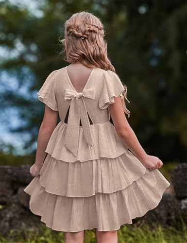 Arshiner Girls Dresses Elegant Ruffle Short Sleeve Back Tie Tiered Dresses4