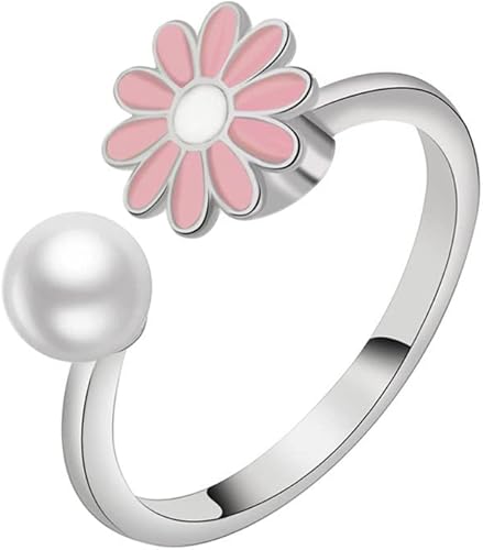 Miniatura 2 de COLORFUL BLING Delicados anillos de ansiedad para mujer, diseño de margaritas y mariposas con circonitas cúbicas plateadas, ajustables, abiertos,