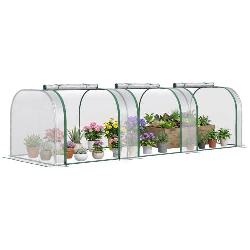 Outsunny Mini Serre de Jardin Tunnel 3 Portes 3x1x0,8m Acier Transparent