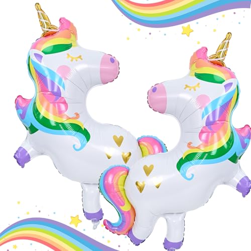 41'' Large Unicorn Birthday Decoration Balloons, 2pcs Inflation Giant Pastel Rainbow Unicorn Foil Balloon for Kids Girls Baby Shower Cute First Unicorn Themed Birthday Party Decorations Supplies