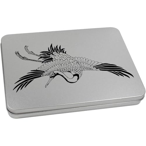 Azeeda 220mm 'Japanese Crane Bird' Metal Hinged Tin/Storage Box (TT00250869)