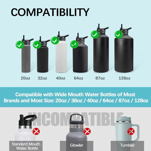 RAYMYLO Straw Lid for Hydro Wide Mouth Flask 20 32 40 64 87 128oz, Compatibility Most Sports Water Bottle, Non-BPA & Non-Toxic & Leakproof, Replacement Accessory with Handle and 2 Straws