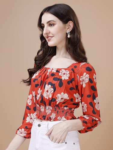 Image of Wedani Women's Casual Foral Print Puff Sleeve Regular Top