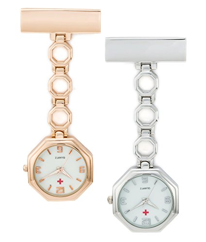 Sewor Medical Personnel en Forme de Coeur Band Montre de Poche 2 pcs à Suspendre avec Deep Blue Marque Cuir Boîte (Octogone) Cover