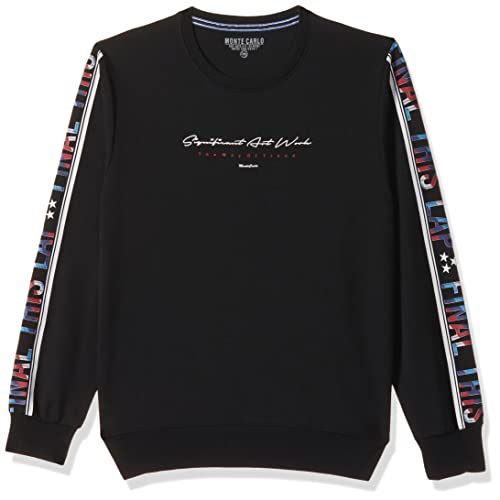 Image of Monte Carlo Boys Coton Blnd Black Print Round Neck Sweatshirt