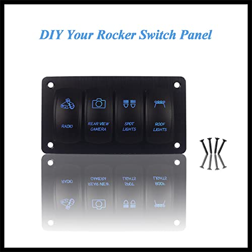 Image of 4 Gang Aluminum DIY Rocker Switch Panel with Housing Holder Pre-Wired Customize Toggle Switch Panel for Car Boat Marine Truck RV UTV SXS Waterproof 12V 24V