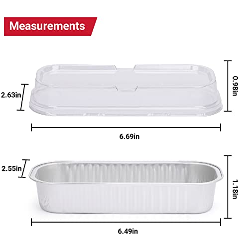 Suice Disposable Ramekins With Lids 6.5"X2.5"X1.2", 50Pcs Aluminum Foil Baking Cups For Individual Cake Mini Cupcake Pans With Lids, Silver Mini Cheesecake Container Rectangle-Shaped Cups For Serving #TOP2