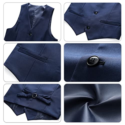 Image of Boy Suits 3 Piece Slim Fit Formal Suit Set with Tuxedo Jacket Vest Pants for Kids Wedding Ring Bearer Party
