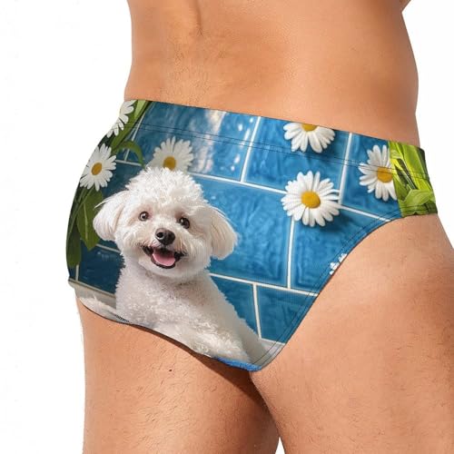 Cute Bichon Frise Bathroom Men's Swim Trunks Briefs Swimsuit Swimwear Bathing for Underwear Beach4
