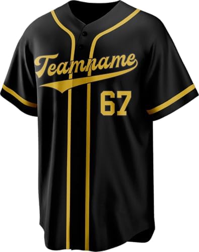 VAGTOFKQ Custom Baseball Jersey Personalized Stitched/Printed Number Name Logo Softball Shirts for Men Women Youth Kids Black Gold — view 7
