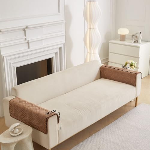 Image of HOMETHREADS Innovative Premium Velvet Sofa Cover Mat with PVC Backing for Non-Slip Comfort (L Brown, 2Pc Armrest Mat | 50x70cm)
