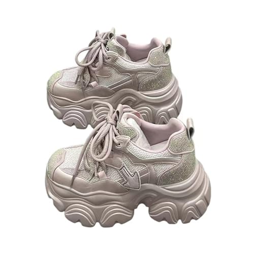 Chunky Sneakers for Women & Girls Rhinestones Walking Shoes with 4-Inch Thick Sole - Comfortable & Lightweight