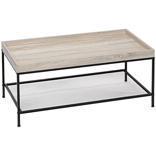 HOMCOM Table Basse rectangulaire 2 Niveaux avec étagère en métal perforée et Plateau en Bois -Industriel - 100 x 50 x 46,5 cm