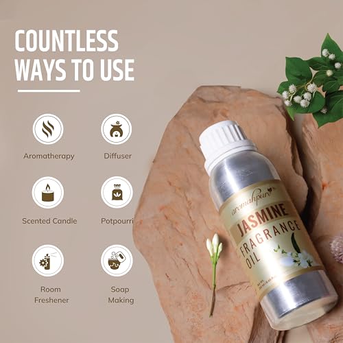Image of Aromahpure Jasmine Aroma Oil | 250ml Undiluted & Natural | Long-Lasting Scent for Aromatherapy, Candle & Soap Making, Diffusers, Room Freshener, Humidifier, Bathroom Revitalizer & Home Essentials
