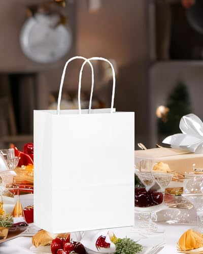 qiqee 50-Packs White Paper Gift Bags with Handles Bulk 11"x8.3"x4.3" Medium Size Paper Bags Multiple Uses - Image 7