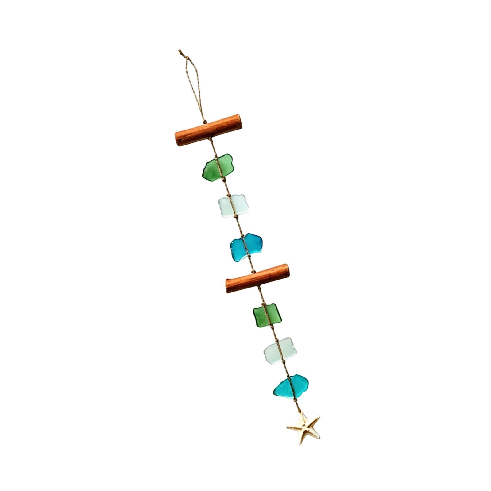 Mekalero Sea Glass Shell Wind Chimes with Driftwood and Resins Starfishes for Coastal Garden Porch Wall Hanging Decors Beach Sea Glass Wind Chimes