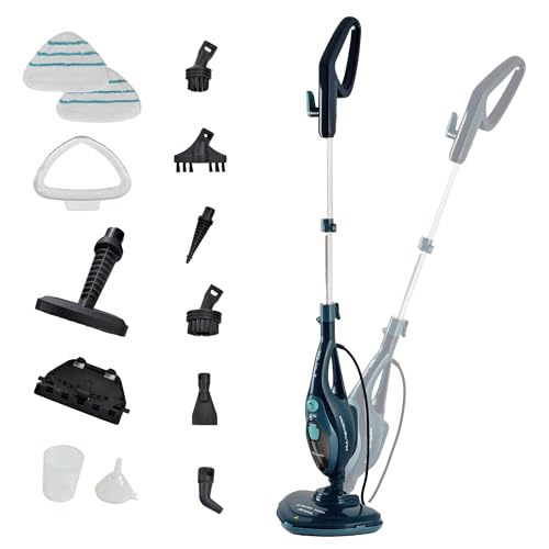 Ariete 4164 Steam mop 10 in 1, Scopa lavapavimenti a vapore, Uccide 99,9% di germi e batteri, Kit accessori, Autonomia illimitata, 1500 Watt, Blu