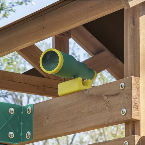 Backyard Discovery Lightning Ridge Cedar Wood Swing Set with Wave Slide, Play Deck, Rock Wall, Sandbox, Belt Swings, Toy Telescope, Steering Wheel, Step Ladder, Outdoor Playset - image 8