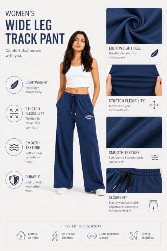 Image of Women's Cotton Wide Leg Track Pants | High Waist Palazzo Trousers with Elastic Drawstring