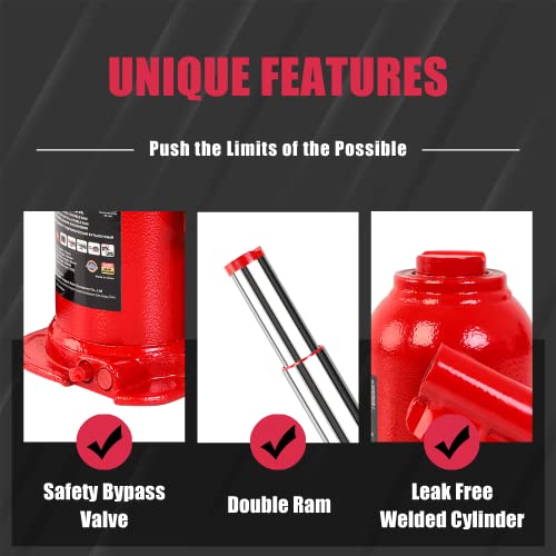 Image of Big RED 8 Ton (16,000 LBs) Torin Double Ram Welded Bottle Jack for Car Auto Repair and House Lift, ATH80802XR