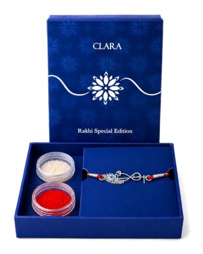 Image of Clara 925 Sterling Silver Rakhi with Roli Chawal for Bhai | Gift for Brother on Rakshabandhan | Men & Boy Bracelet