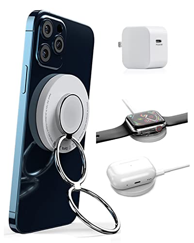 スマート良品 ワイヤレス充電器 マグセーフ 充電器 アップルウォッチ 充電器 iphone 充電器 QI急速充電 3IN1 最大18W type-cケーブル付き スマホリング スタンド バッテリーではない(ホワイト+20Wアダプター)