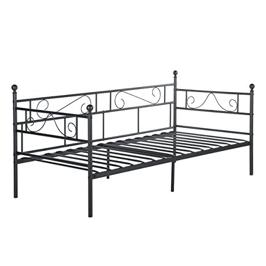 setsail Full metall 3 fot enkeldag sängram gäst bäddsoffa dagbäddar för vardagsrum sovrum passar för 90 x 190 cm madrass svart