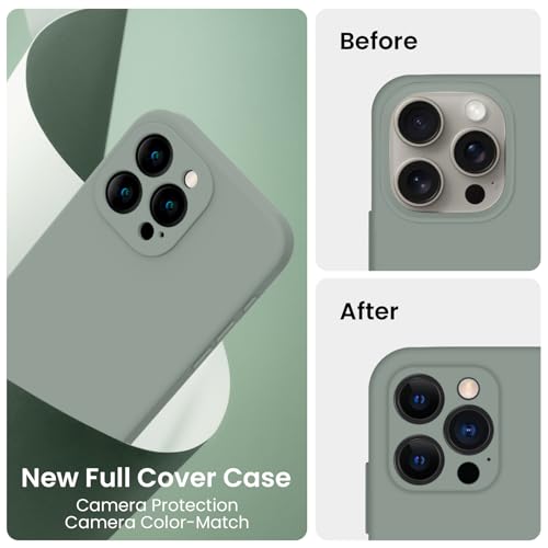 Image of FireNova Designed for iPhone 16 Pro Case, Silicone Upgraded [Camera Protection] Phone Case, Soft Anti-Scratch Microfiber Lining Inside, 2024, Calke Green